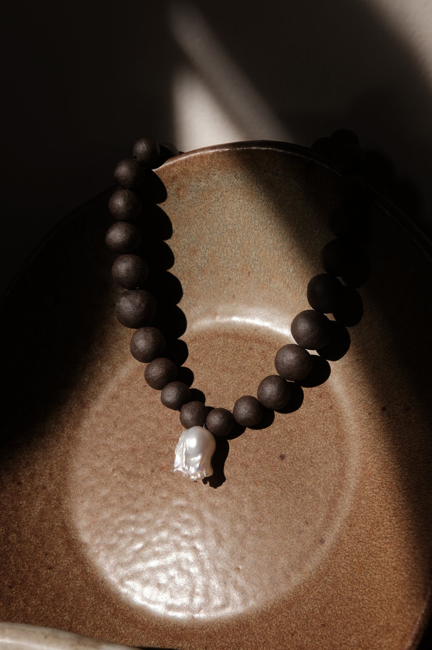 Dark Clay and Pearl Necklace