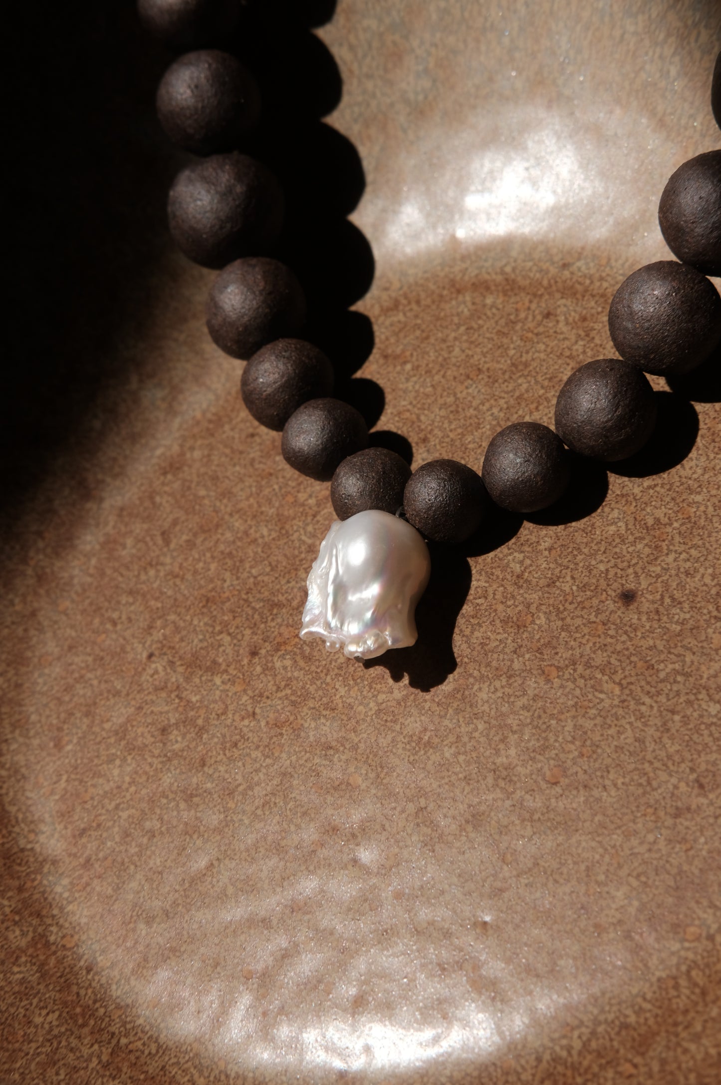 Dark Clay and Pearl Necklace